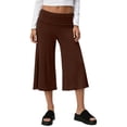 thumbnail image 3 of Womens Casual Wide Leg Yoga Pants High Waist Loose Capri Pants Fold Over Cropped Soft Sweatpants by Yigetop Brown L, 3 of 5