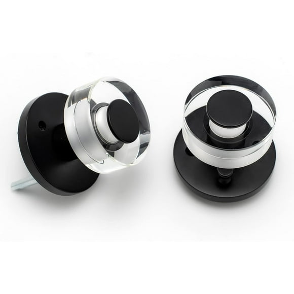 shiyou-Mattle Black Crystals Door Lock, Privacy with Lock Glass Door Handles Door Knob, Safe Door Knobs Indoor Black Door Knobs Door Handle with Lock (Privacy (Push Lock), Matte Black, 1 Pack)