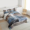 thumbnail image 3 of Homewish Rustic Lodge Cabin Bedding Comforter Set for Men, Vintage Old Barn Door Twin Comforter Sets, Blue Farm House Reversible Bedding Set, Breathable Home Decor, 2pcs, 3 of 8