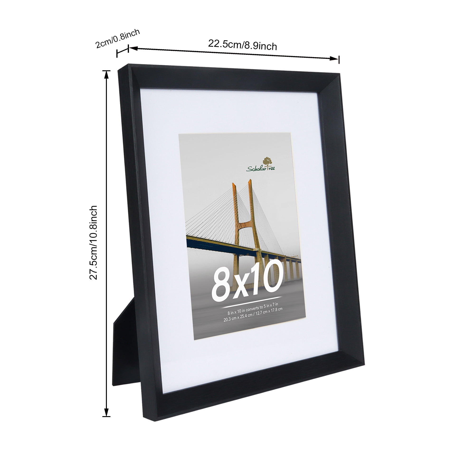 Scholartree 5 PACK 8x10 Wooden Picture Frames, 8x10 Matted to 5x7 Tabletop Picture Frame, Black