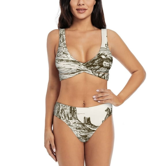 Kdxio Western Desert Cowboys 1 Print Women's 2 Piece High Waisted Wrap Spaghetti Strap Summer Swimsuit Bikini Set-Small