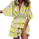 thumbnail image 2 of Women Fashion Print Bat Sleeve Dress V-Neck Hem Irregular Ruffled Slim Dress, 2 of 8