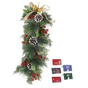 SKYSONIC Christmas Door 23 Inch Artificial Christmas Pine Cones Red Berries Mixed Christmas with Greeting Card Faux Winter Hanging Teardrop Wreath for