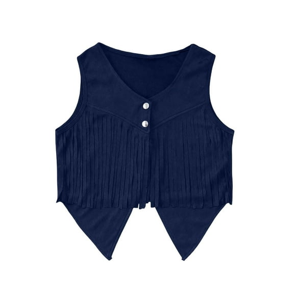 Suilloe Toddler Girls Tops Solid Sleeveless Western Fringe Vest Bohemian Style Suede Top Kids Girls Summer Festival Role Playing Tops,12 -14 Years