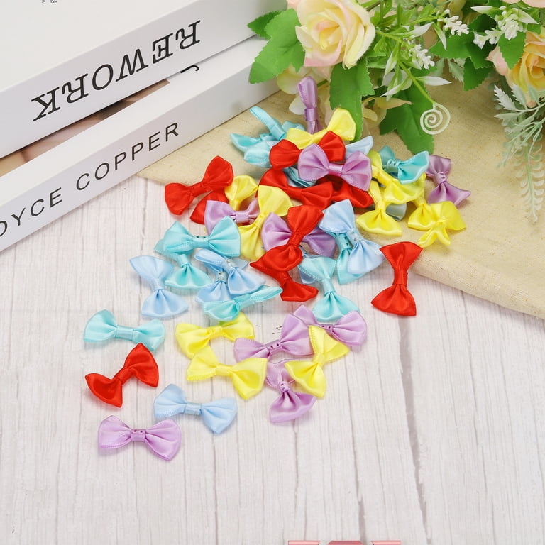 Jollybows - Lot De 100 Mini Nœuds De Ruban Satin - 2,5 Cm - Couleurs Assorties - Pour Bricolage, Décoration Cartes, Noël, Mariage