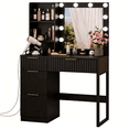 thumbnail image 6 of Hassch Vanity Desk with LED Light and Mirror, Makeup Table with Built-in Charging Station, Dressing Table with 4 Drawers & 2 Shelves, Black, 6 of 6