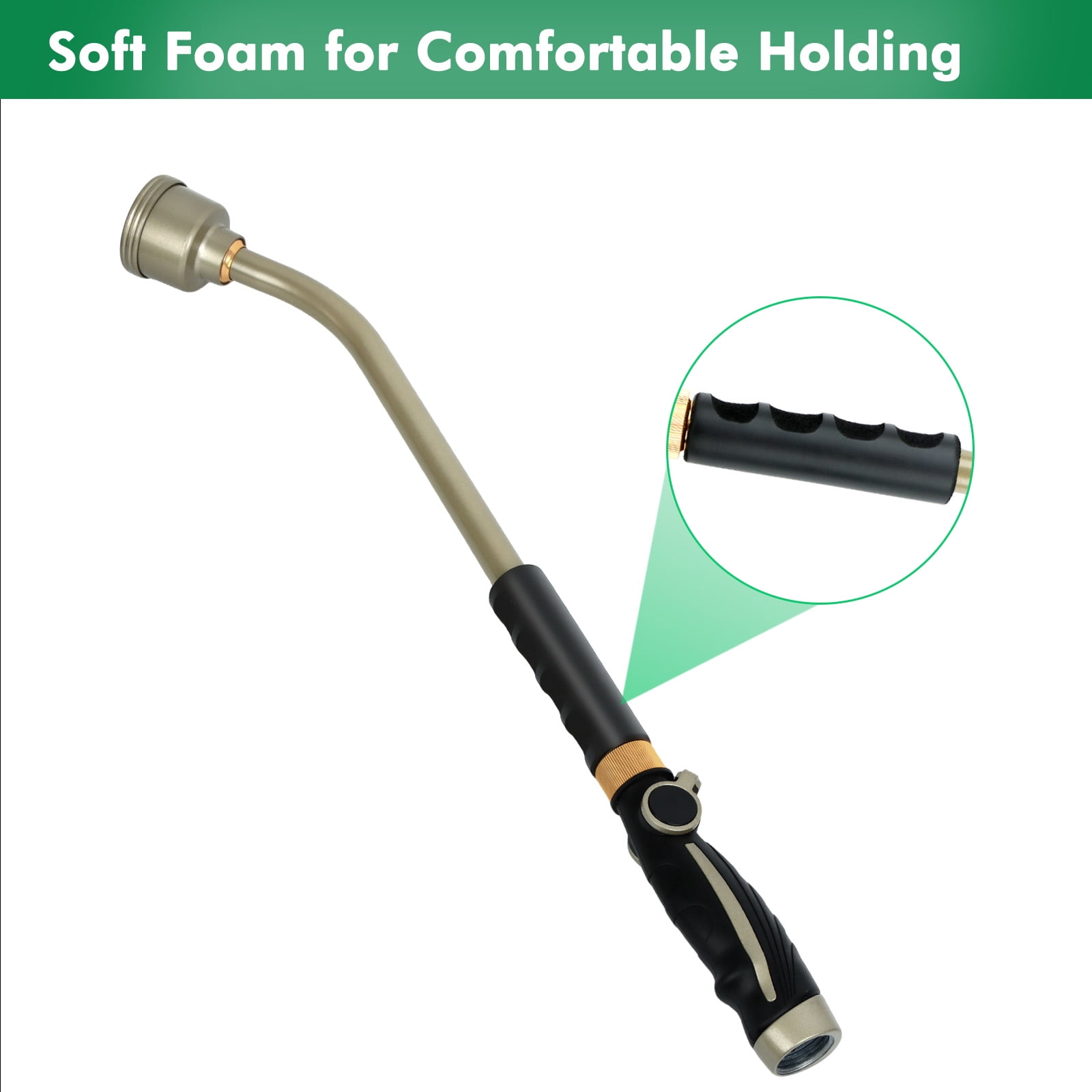 Restmo Watering Wand Heavy Duty, 24-Inch Long Hose Nozzle Sprayer with Stainless Head, Thumb Flow Control | On/Off Valve, Metal Hose Wand