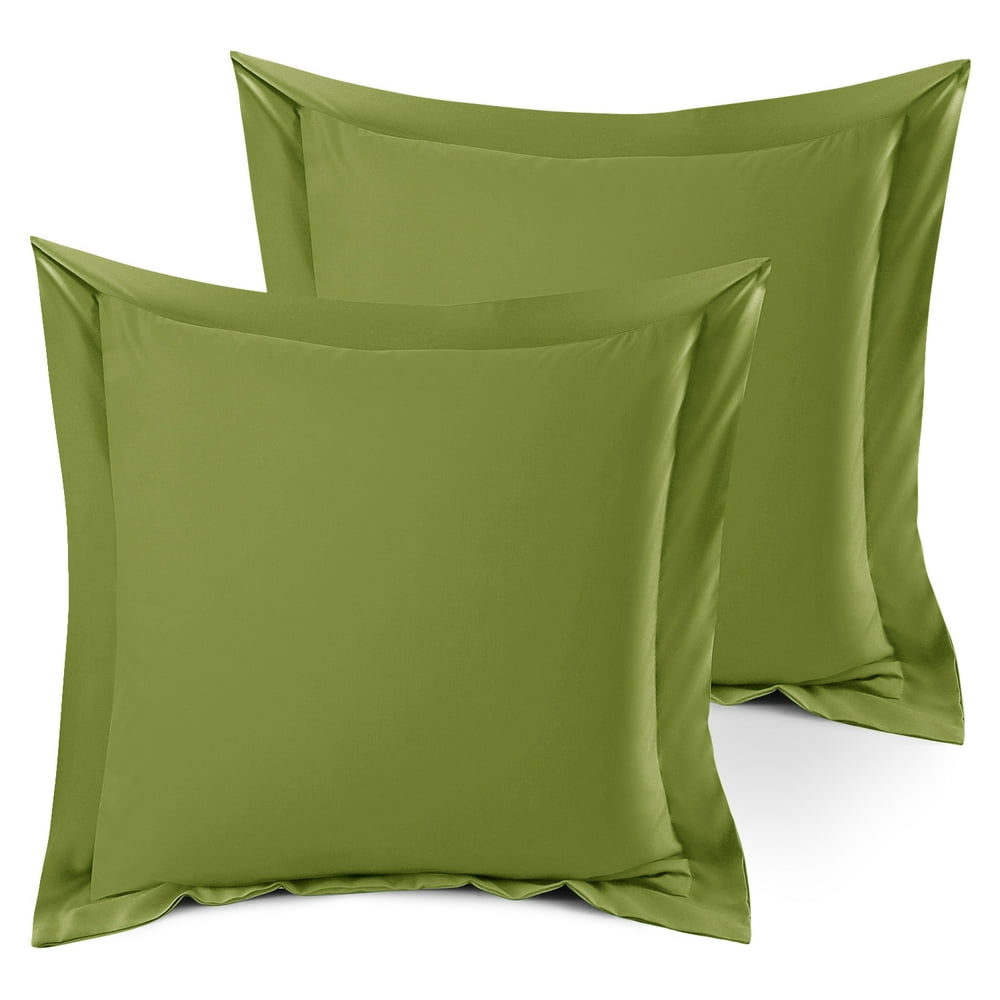 Set of 2 Euro 18"x18" Size Pillow Shams Calla Green, Hotel Luxury Soft