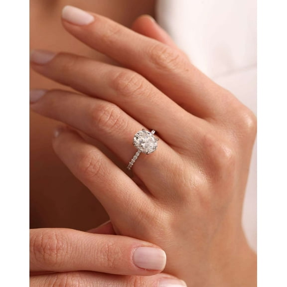 vylahjewellery Customize 2 Ct Oval Cut Hidden Halo Diamond Ring Moissanite Plated White Gold Women's Wedding Ring