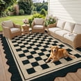 thumbnail image 2 of HIWEAVER Black 5' x 7' Scalloped-edge Easy Jute Area Rug for Living Room Modern Bordered Plaid Indoor Outdoor Neutral Carpet for Patios Non Slip Washable Throw Mat for Home Decor, 2 of 6