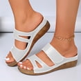 thumbnail image 2 of Dakaela Womens Wedge Sandals Leather Comfortable Dressy Slip on Slides Ladies Orthopedic Open Toe Casual Platform Walking Shoes with Arch Support Size 6-10 White, 2 of 8