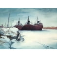 thumbnail image 2 of Nawrocke, Bruce 18x14 Gold Ornate Wood Framed with Double Matting Museum Art Print Titled - Frozen Dock, 2 of 4