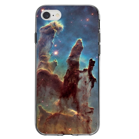 DistinctInk Clear Shockproof Hybrid Case for iPhone 7 8 SE (2020 Model) 4.7" Screen TPU Bumper Acrylic Back Tempered Glass Screen Protector - Pillars of Creation - Show Your Love of Astronomy