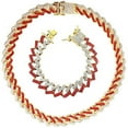 thumbnail image 2 of Charles Raymond Zig Zag Bling'ed Out Necklace - New Cuban Z Links w/ 3 Row Diamonds on Each Side with Matching Z Links Bracelets (Red - Ring Size 9), 2 of 5