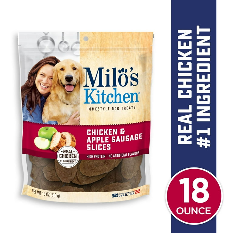 Milo s Kitchen Chicken Apple Sausage Slices Dog Treats 18 Ounce