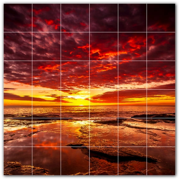 Picture-Tiles.com: Sunset Ceramic Tile Wall Mural WAL500980-66M. 36"W x 36"H using (36) 6" x 6" Ceramic Tiles-Satin Finish