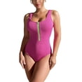 thumbnail image 1 of Traje de baño de una pieza con cremallera frontal Color puro Sin espalda Delgado Cintura alta Moda Sin mangas Traje de baño de una pieza para mujer Rosa brillante XXL, 1 of 5