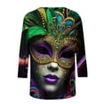 thumbnail image 6 of Mifsaly Women's 3/4 Sleeve Mardi Gras Tops Color Block Glittery Print Blouse Casual Loose Fit T-Shirt Funny Festival Celebration Party Shirts Spring Summer Dance Fashion Streetwear S, 6 of 6