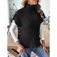 thumbnail image 5 of Womens Cap Sleeves Sweater Vest Turtle-Neck Ribbed Knit Tank Tops Basic Slim Fit Top Black One size, 5 of 8