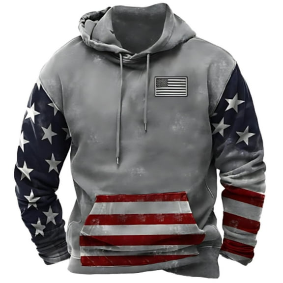 SNOWSONG Mens Hoodie, Big and Tall Hoodie Men's Fall Long Sleeve Hooded Sweatshirt American Flag Print Top, American Flag Shirt, Graphic Hoodies A L