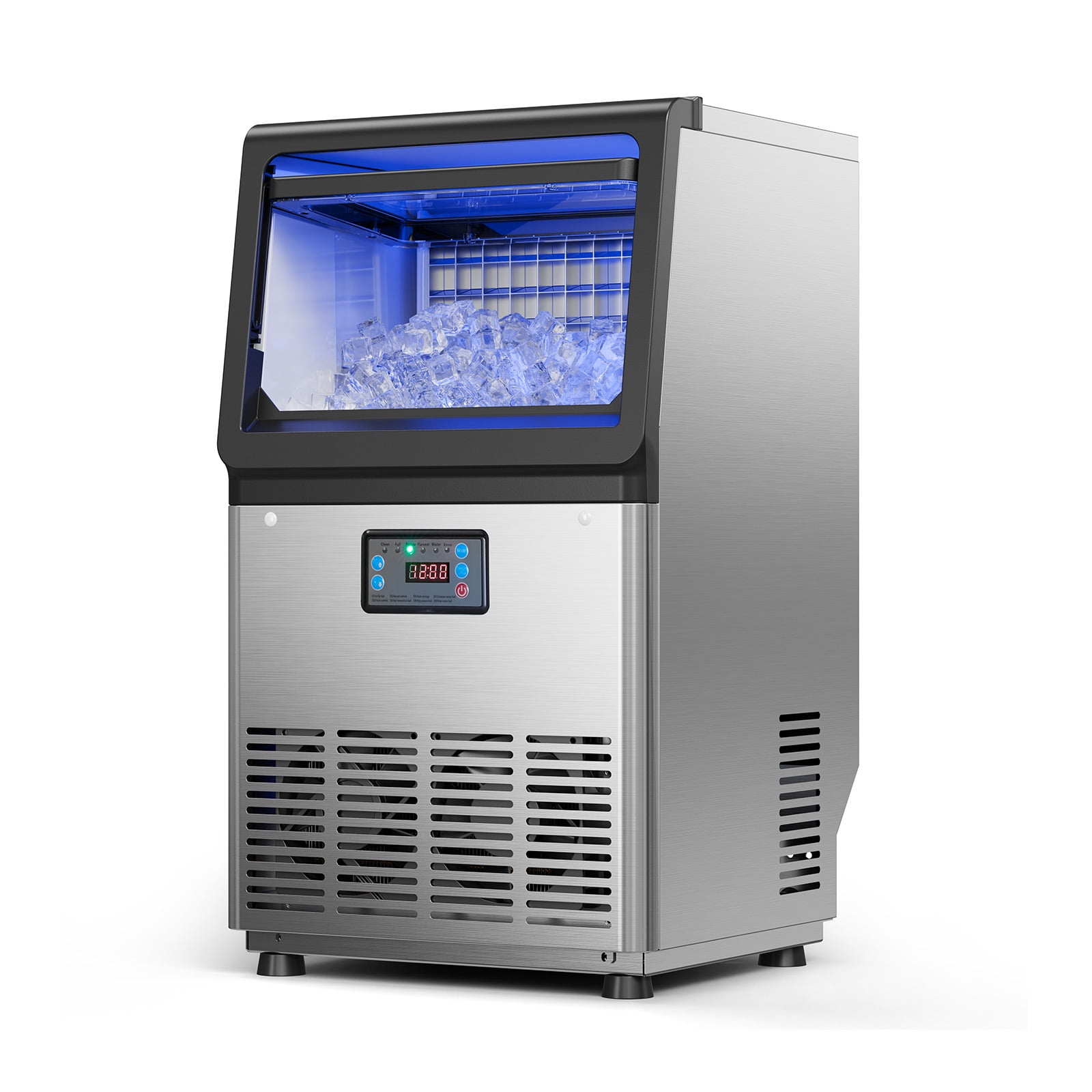 KFFKFF Commercial Ice Maker Machine, 80 lbs/24h Output with 13 lbs Storage, Countertop/Freestanding/Under Counter Design, Stainless Steel Ice Maker with LED Display & Self-Cleaning Function