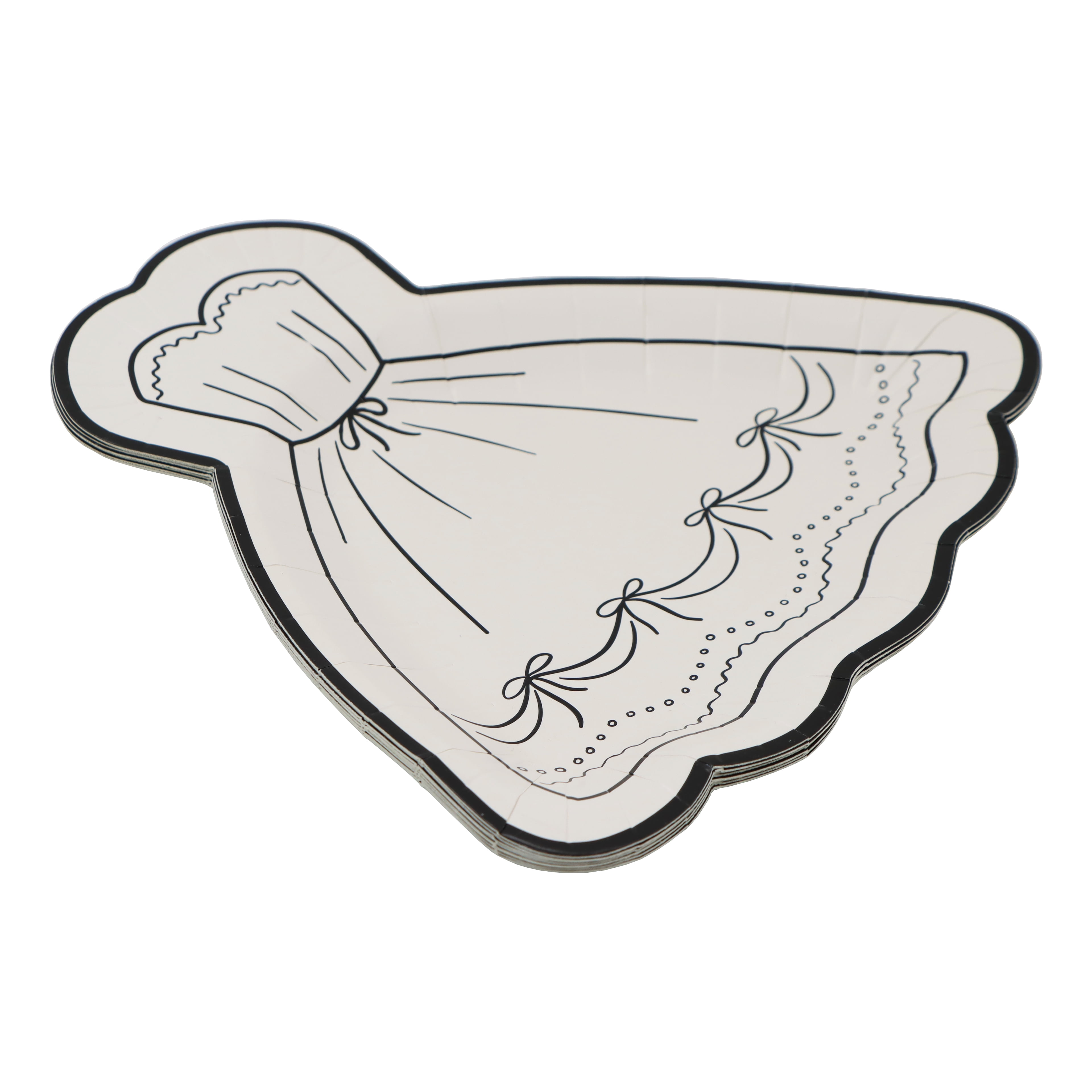 Celebrate It Paper Plates - Dress-Shaped Disposable Party Plates with Black Outline, White/Black, 7", 24 Packs (192 Total)