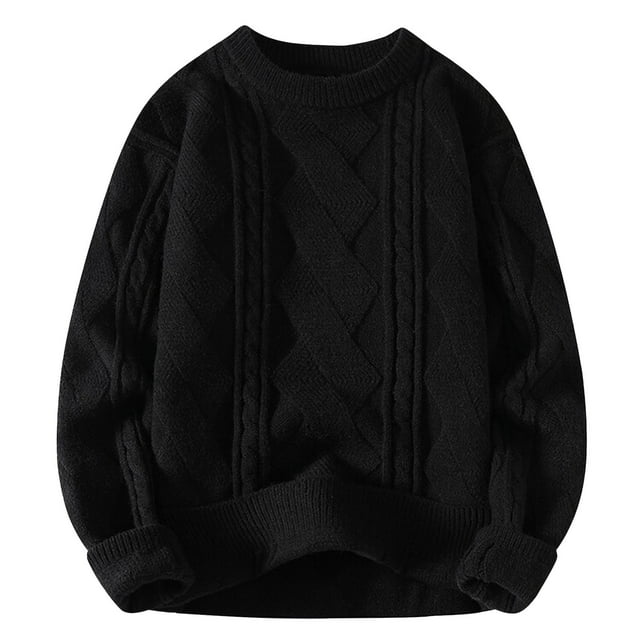 MIASHUI Fall Winter Casual Round Neck Sweater Base Layer Knit Shirt Plus Size Loose Fit Long Sleeve Comfort Black,M