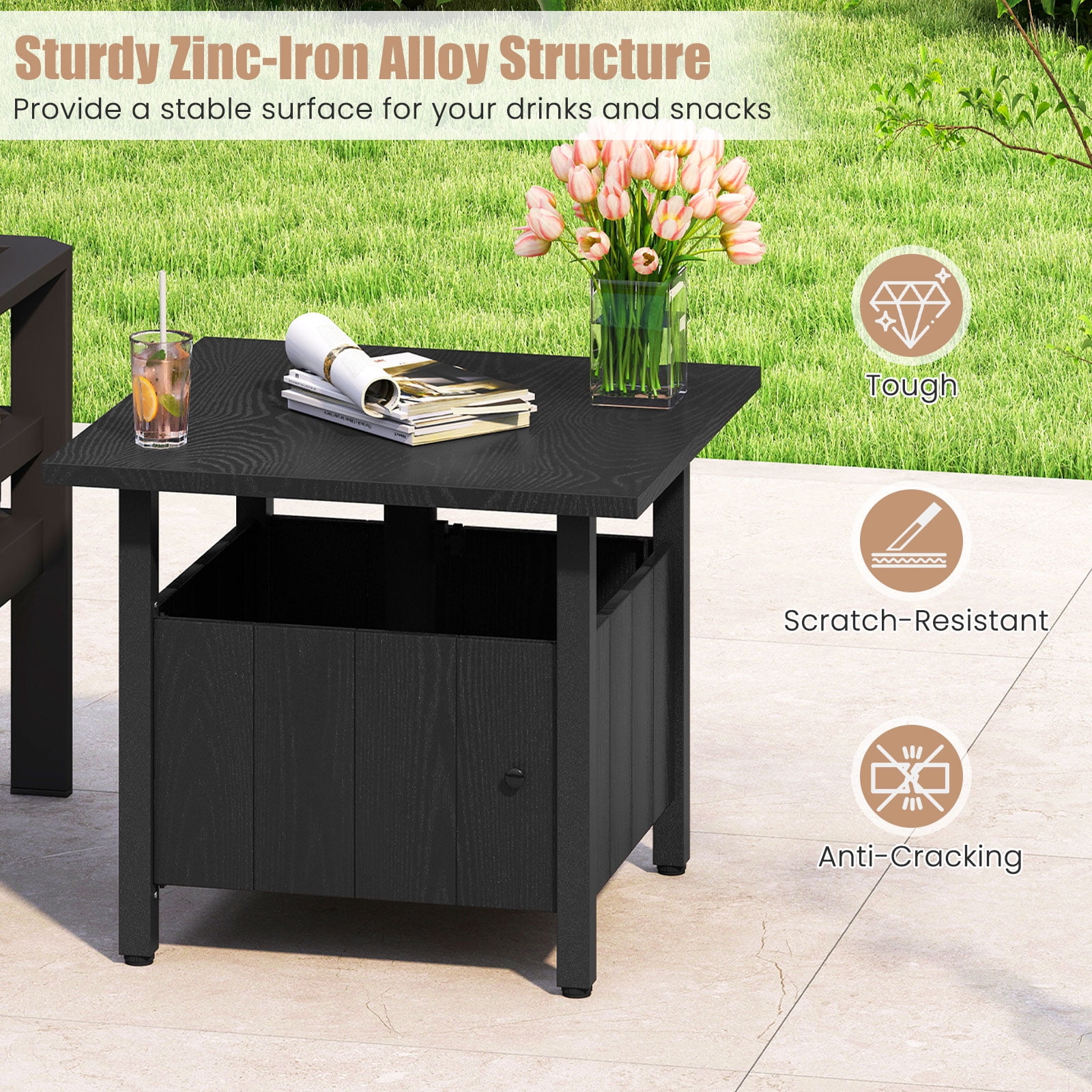 Gymax Outdoor Side Table w/ 1.89'' Umbrella Hole Patio Umbrella Table Base Stand