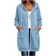 thumbnail image 3 of SwiftWear Women's Zip Up Hoodie Oversized Long Tunic Bucket Pocket Sweatshirt Full Length Casual Drawstring Coat, 3 of 9