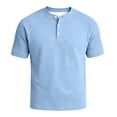 thumbnail image 6 of Fengqque Mens Henley Shirts Short Sleeve Casual Summer Basic T-Shirts 3 Button Solid Collarless Shirts for Work Light Blue L(L), 6 of 6