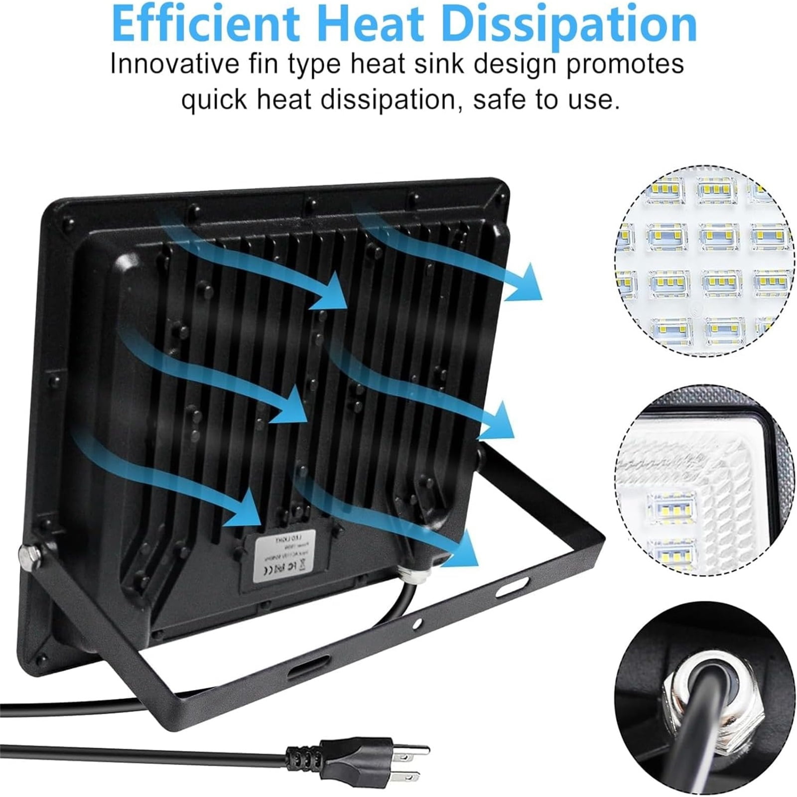Indmird 2 pack 100W Outdoor LED Floodlight, IP66 Waterproof, 6500K 10000LM White Light, for Garage, Patio