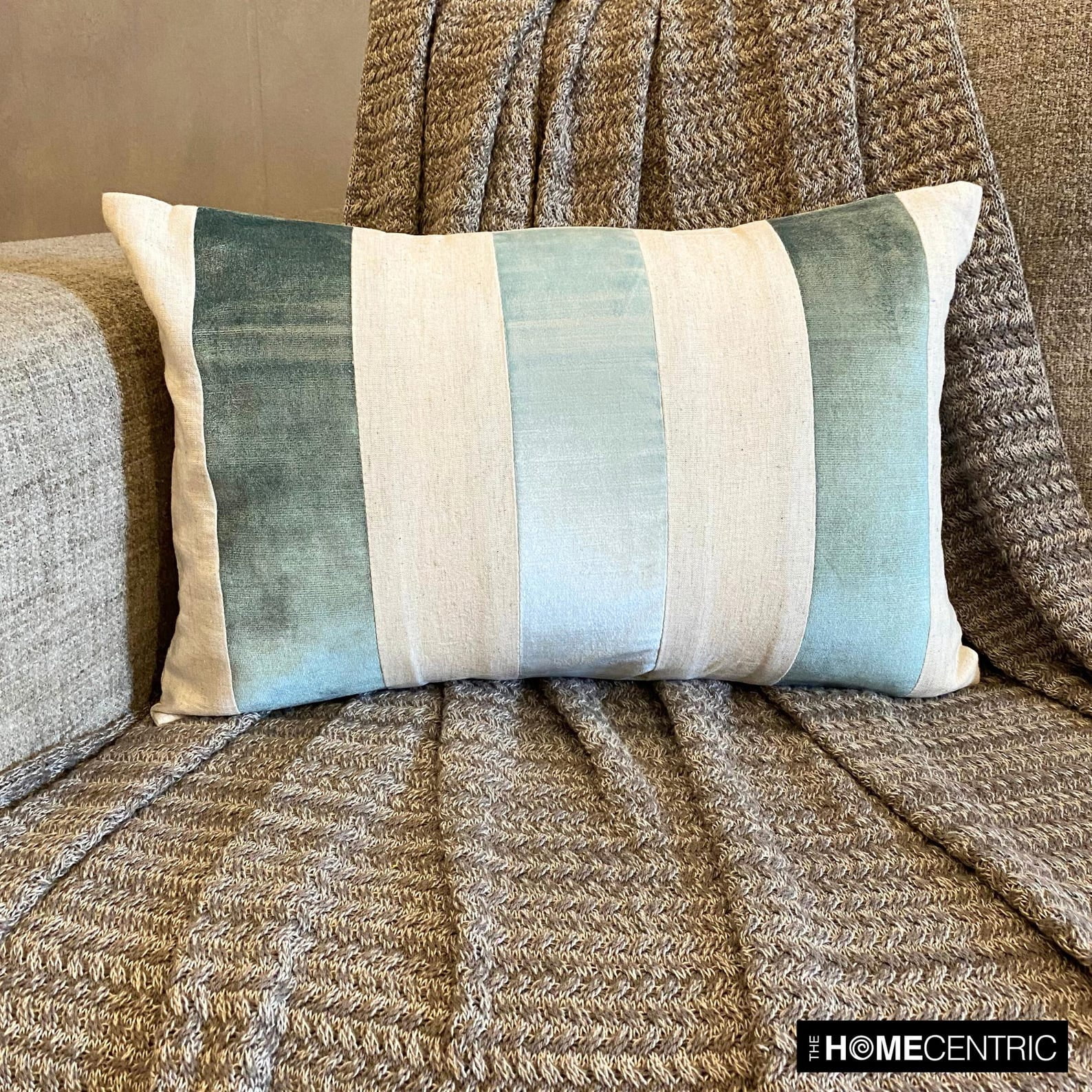 The HomeCentric Decorative Lumbar Pillow Cover Blue , Pack Of 2, 12"x16" (30x40 cm) Velvet Patchwork, Velvet, Striped Pillow Covers For Sofa, Couch, Bed, And outdoor, Patchwork Modern - Swathe Ice