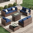 thumbnail image 3 of UDPATIO Patio Furniture Sets, Modular Rattan Outdoor Patio Sectional Furniture with 44" Fire Pit Table,, Wicker Patio Conversation Set for Backyard, Deck, Poolside w/Glass Coffee Table, 9PC Navy Blue, 3 of 8