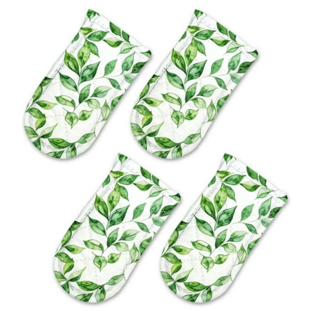 

BaHomeck Pot Handle Holder Covers 4Pcs Watercolor Green Leaves Pattern On White Background Non Slip Heat-Resisting Pan Handle Covers For Home Kitchen Baking Cooking BBQ Cookwares 6×3In