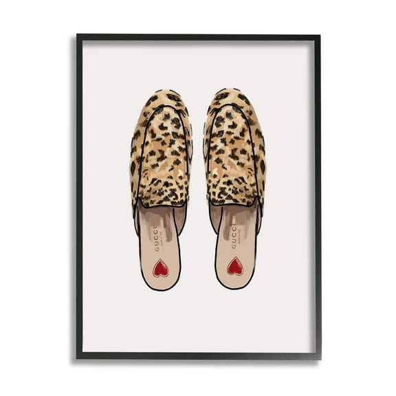 Stupell Industries Leopard Pattern Loafers Beauty & Fashion Painting Black Framed Art Print Wall Art, 11 x 14