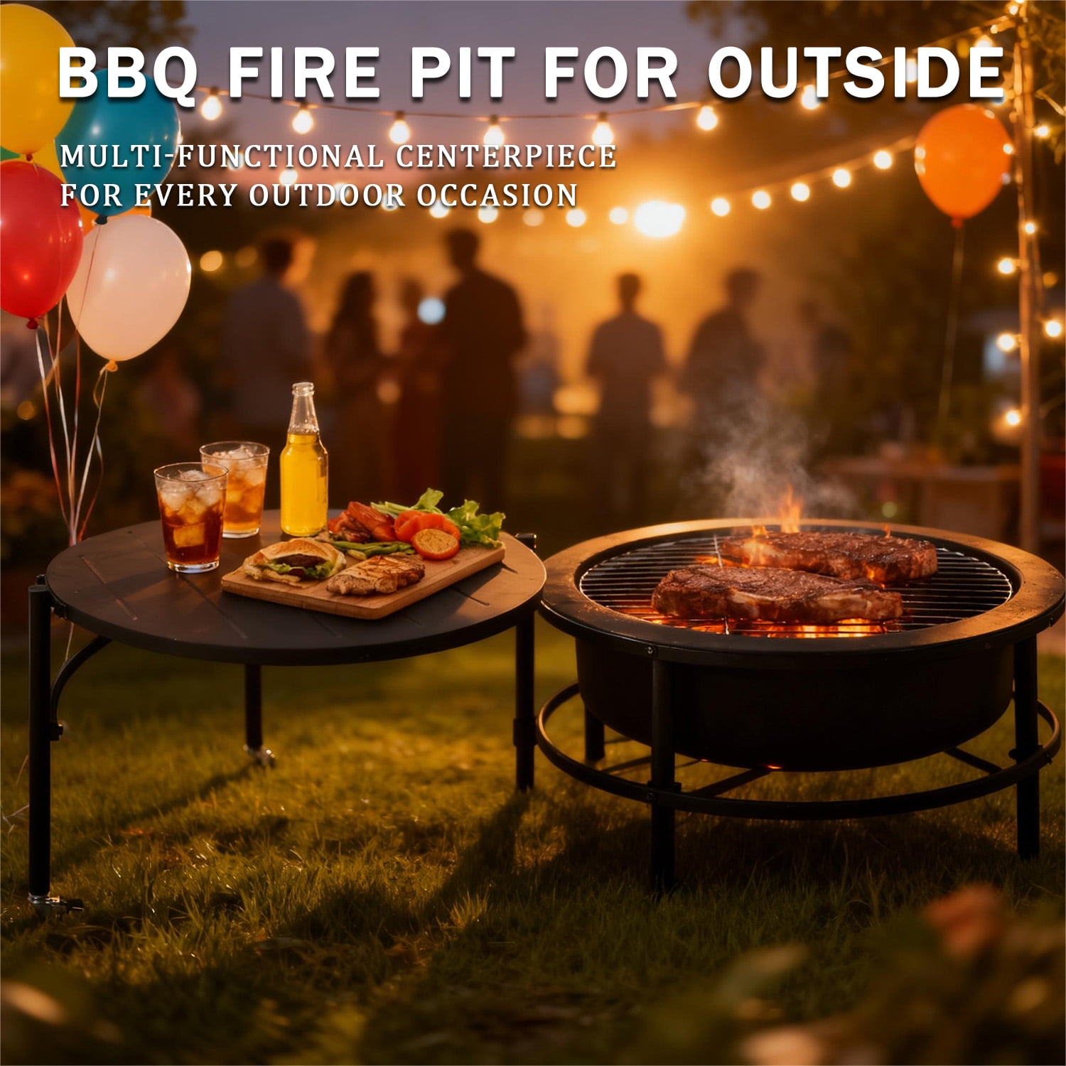 3-in-1 Fire Pits for Outside, 54" Wood Burning Fire Pit Tables, Cold-Rolled Steel Fire Pit with Poker, BBQ Net, Grill Brush and Cover, Backyard Patio Garden Outdoor Fire Pit/BBQ Fire Pit, Black
