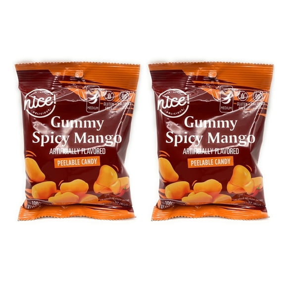 Gluten Free Gummy Spicy Mango Peelable Candy, Artificially Flavored, Nice 2.82oz, Pack of 2
