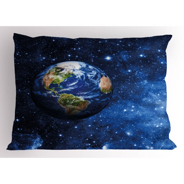 Space Pillow Sham Outer View of Earth in Solar System with Stars