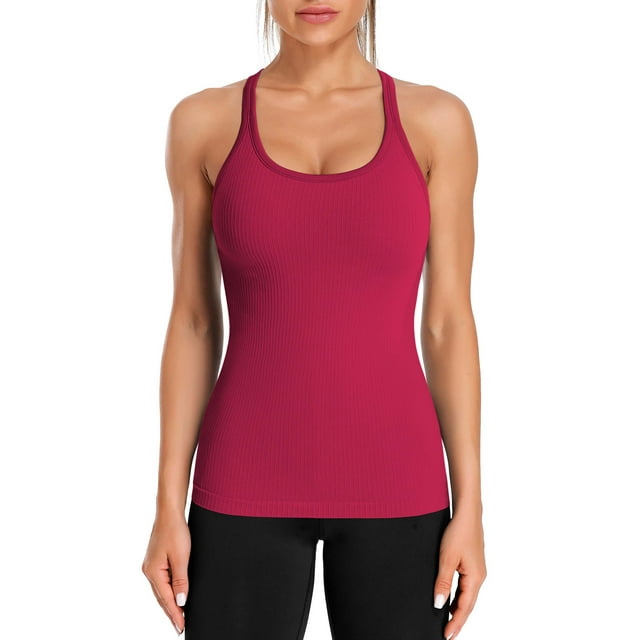 Beautyin Women's Athletic Yoga Tops Slim Fit Racerback Running Undershirt