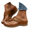 thumbnail image 2 of RotHome Womens Sandals Comfortable Summer Sandals for Women Dressy Orthopedic Wedge Sandals Slip On Bathroom Waterproof Leather Slippers, 2 of 5