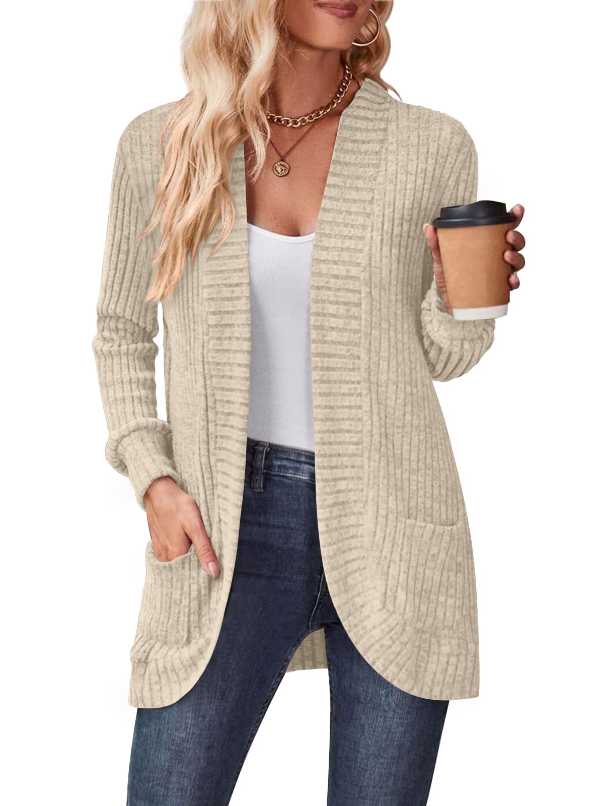 Shine Up Women's Rib Knit Cardigan with Pockets photo 2