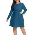 thumbnail image 3 of Cueply Women's Plus Size Ribbed Knit Dress Long Sleeve Crew Neck Empire Waist Casual A-Line Dress with Pockets, 3 of 8