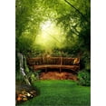thumbnail image 2 of GreenDecor 5x7ft Park Landscape Photography Backdrop Green Forest Grass Wooden Chair Fish Sunshine Background Photo Booth Studio Props Party Curtain Background, 2 of 4