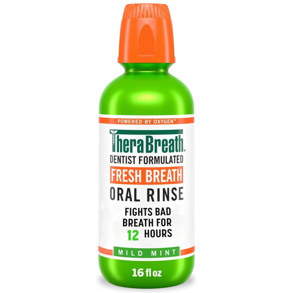 TheraBreath Fresh Breath Mouthwash, Mild Mint, Alcohol-Free Mouthwash for Adults, 16 fl oz