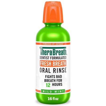 TheraBreath Fresh Breath Mouthwash, Mild Mint, Alcohol-Free Mouthwash for Adults, 16 fl oz
