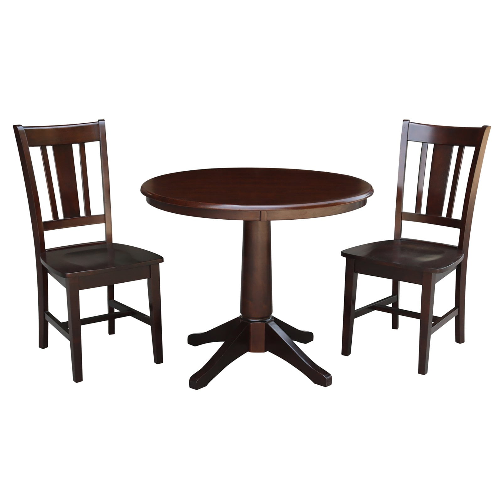 36 Round Pedestal Dining Table With 2 San Remo Chairs Mocha 3 Piece Set