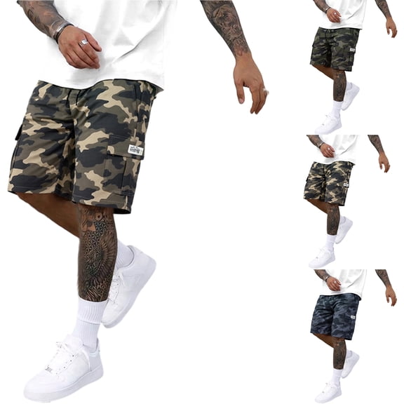 JoveMarine Men's Camouflage Cargo Shorts, American Retro Loose Fit, Lightweight Thin Work Shorts for Summer Outdoor and Daily Wear Army Green L