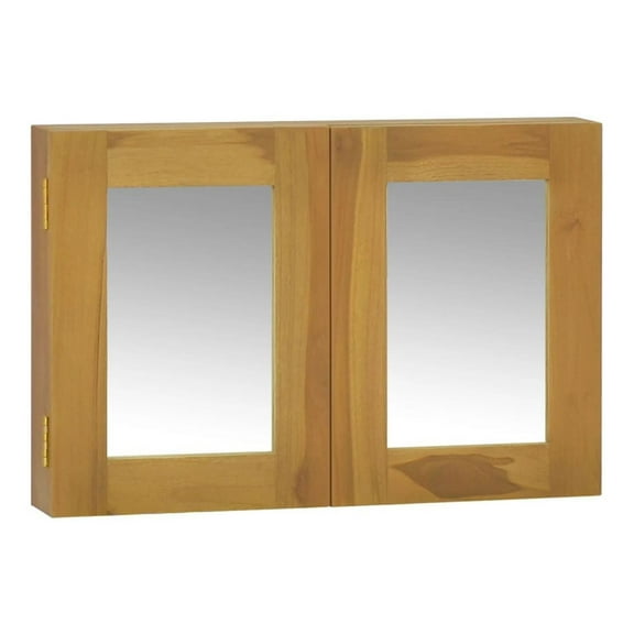 Teak Mirror Cabinet 23.6"x15.7", Wall Mounted Bathroom Vanity, Solid Wood Medicine Cabinet with Storage, Natural Finish Brown