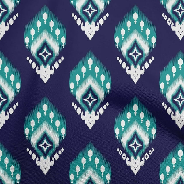 oneOone Cotton Poplin Dark Blue Fabric Asian Ikat Sewing Material Print Fabric By The Yard 42 Inch Wide