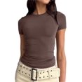 thumbnail image 1 of LAICAIW T-Shirt Court à Manches Courtes pour Femmes, Basique, Ajusté, Col Rond, pour Entraînement, Sortie, Yoga Décontracté, 1 of 7